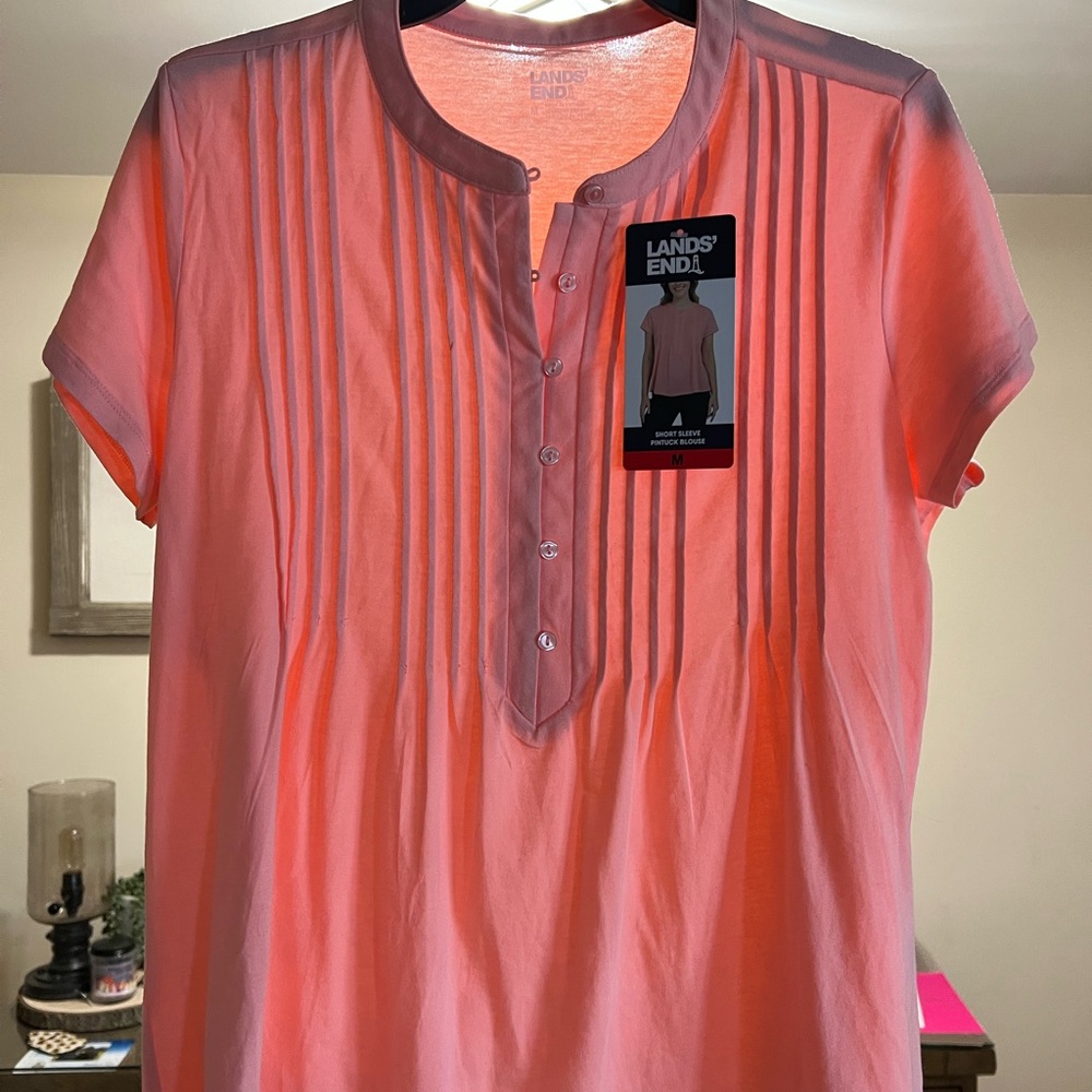 Lands' End Women’s Pink Pintuck Blouse